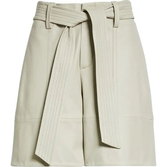 VINCE Womens 100% Lamb Leather Belted Shorts Size 12 In Light Dove New NWT - Picture 8 of 16